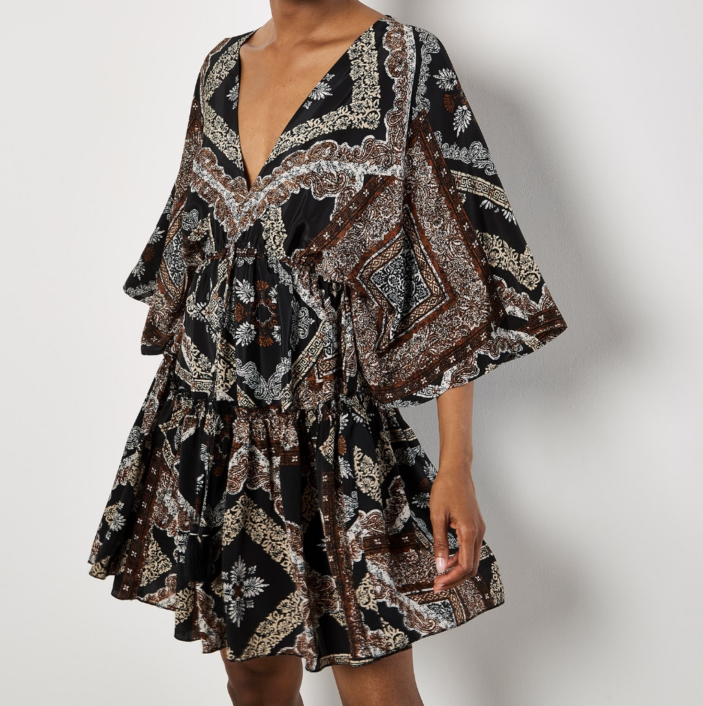 Kimono Sleeve Scarf Print Dress